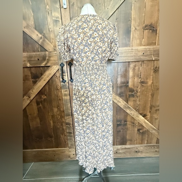 Bohme Brown Floral Praire Puff Sleeve Boho Midi Dress Size M - Picture 7 of 13